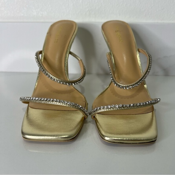 Tony Bianco Metallic Sandal Nappa Leather Gold Rhinestone Square Toe Sz 7.5 - Picture 10 of 15